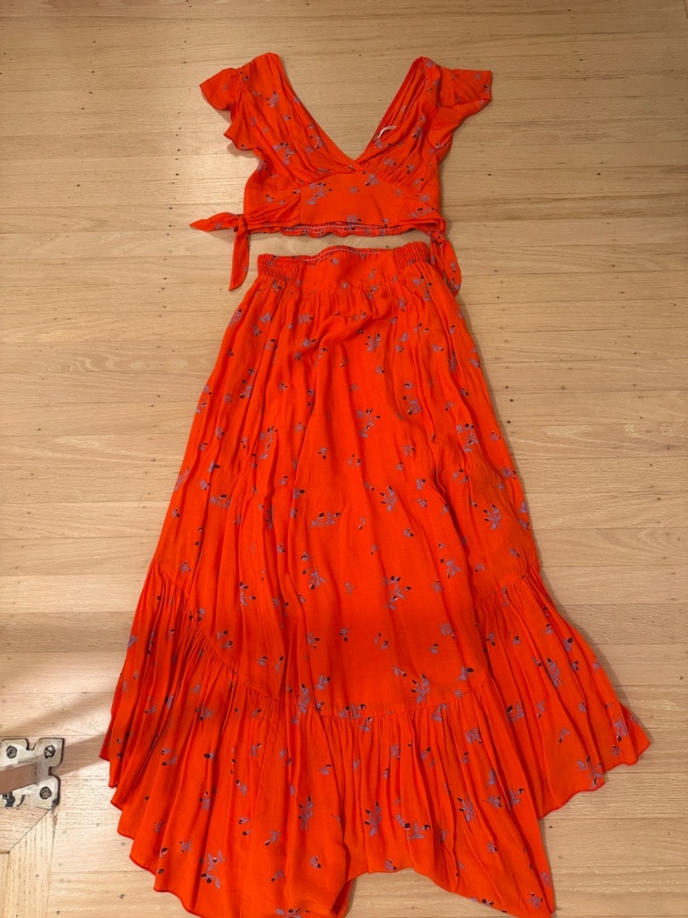 Free People Pretty Dayz Set - vibrant red orange floral